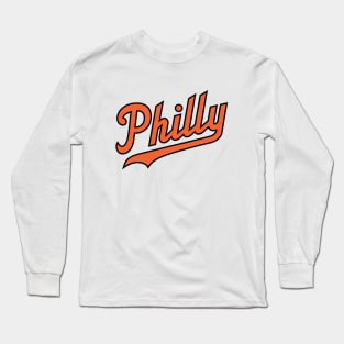 Philly Script - White/Orange Long Sleeve T-Shirt